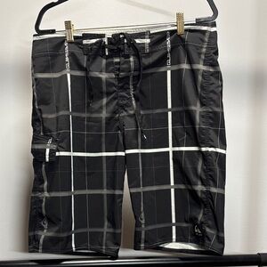 Quiksilver Black and Gray Checkered Surf Shorts